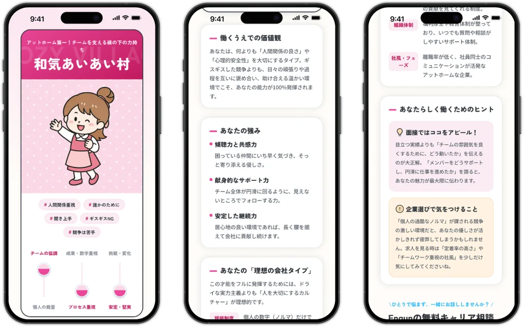 理想の会社8TYPE診断の画面